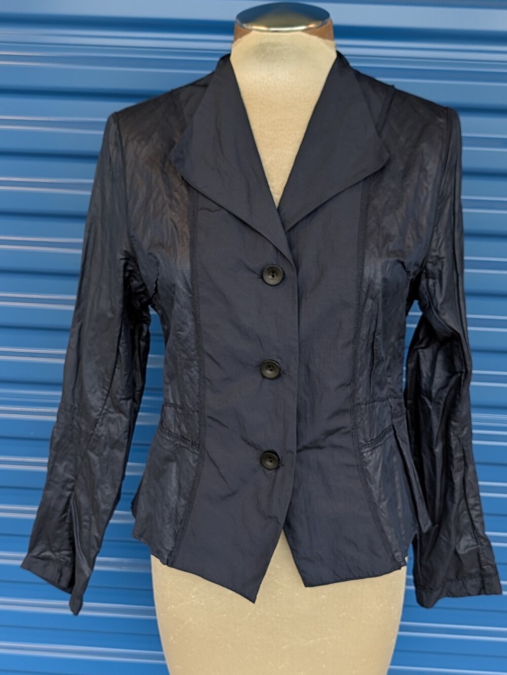 funky PORTO crinkle metal blend fitted blazer jacket 2 S